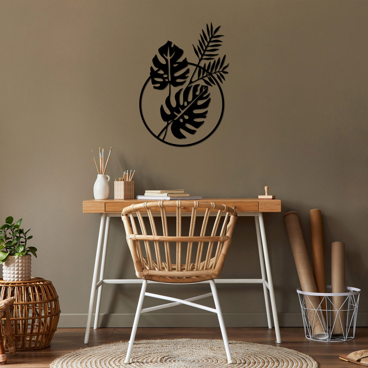 Decoratiune de perete, Leaves, 48 x 67 cm, Negru - imagine 6